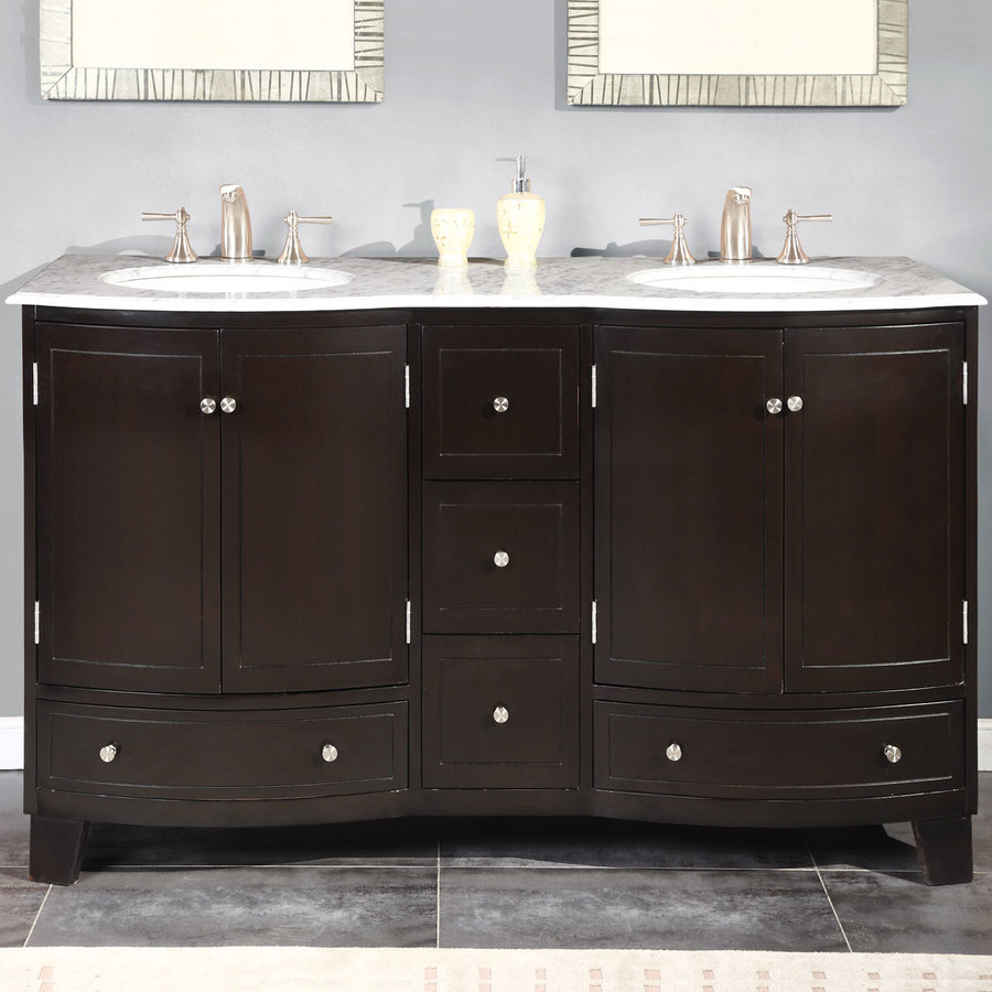 Silkroad Exclusive 60-In Dark Espresso Double Sink Bathroom Vanity With ... within 60&amp;quot;Dbl Bathroom Vanity Espresso
