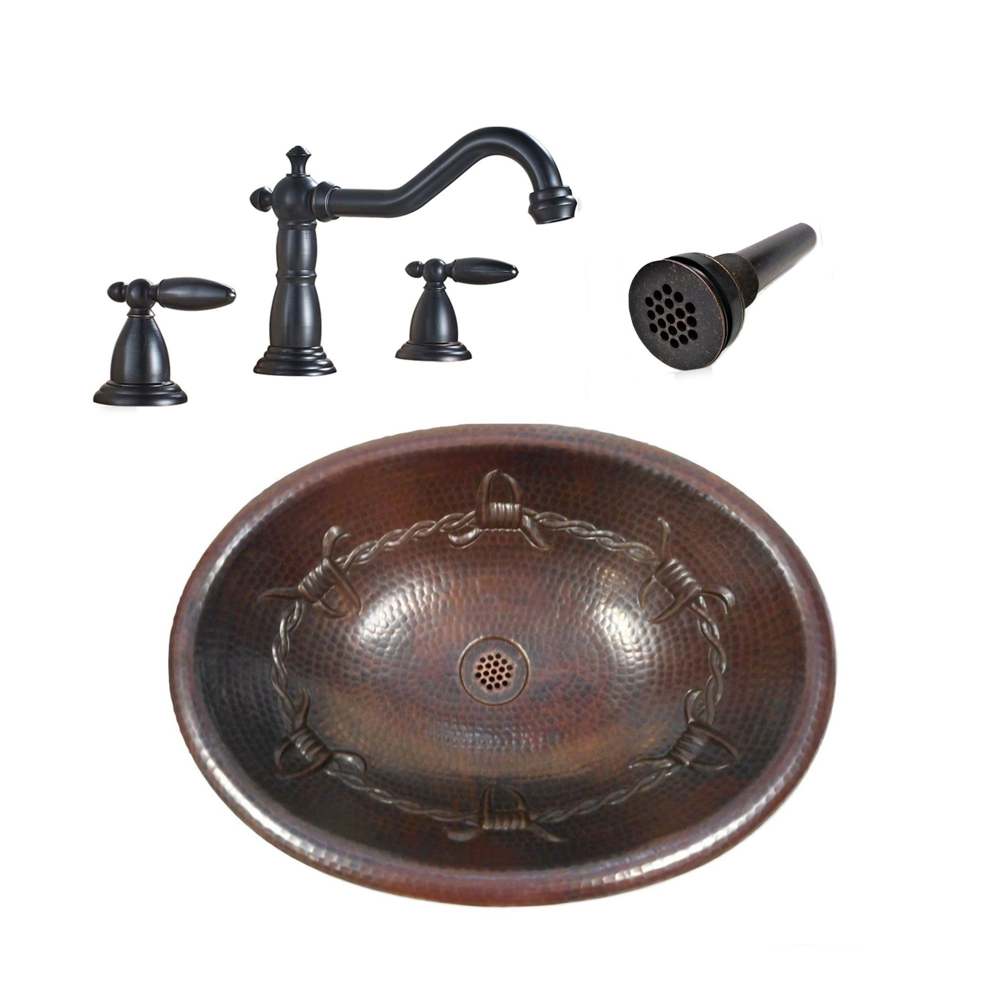 Simplycopper 19&amp;quot; Oval Copper Sink Barbed Wire Design Matching Faucet ... regarding 19&amp;quot; Oval Copper Bath Sink Barbed Wire Design Lift &amp;amp; Turn Drain Included