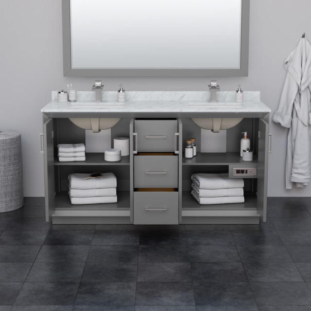 Strada 66&amp;quot; Double Vanity, Dark Gray, No Countertop, Matte Black Trim ... within Expert Tips for Selecting the Perfect 66 Double Bathroom Vanity in Dark Gray