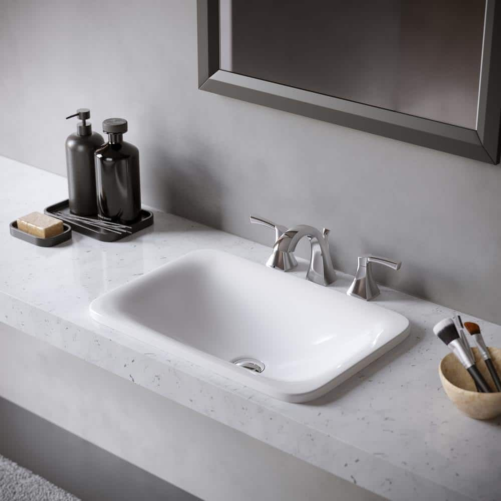 Valera 21 In. Top Mount Vitreous China Bathroom Sink In White ... within Safavieh Brook Porcelain Ceramic Vitreous Oval 20&amp;quot; Bathroom Vessel Sink