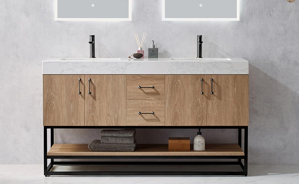Vinnova Alistair Bathroom Vanity, 48 Inches, North American Oak Finish ... throughout Alistair Vanity, North American Oak