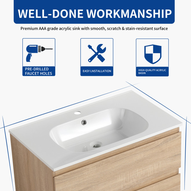 Wall-Mounted Plywood Bathroom Vanity Set In Light Oak With Integrated ... in From Planning to Installation: A Complete Guide to Wall-mounted Plywood Bathroom Vanity