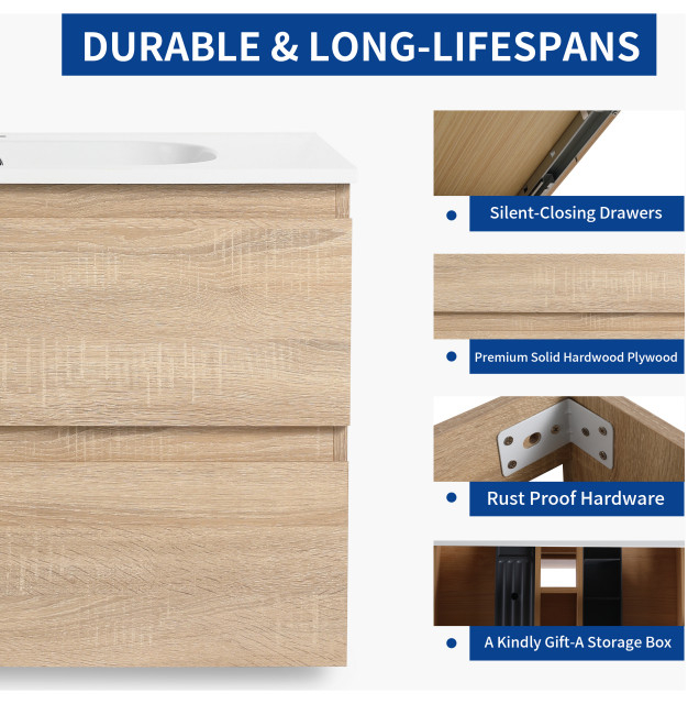 Wall-Mounted Plywood Bathroom Vanity Set In Light Oak With Integrated ... with From Planning to Installation: A Complete Guide to Wall-mounted Plywood Bathroom Vanity