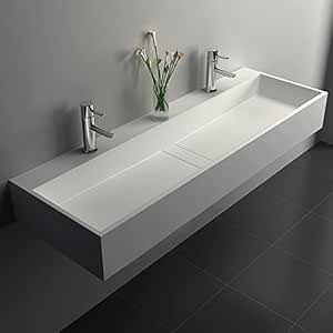 Weibath 47 Inch Wall Mounted Double Sink Stone Resin Trough Bathroom ... inside Why Most Bathroom Sink Reviews Are Wrong (The 47 Inch Truth)