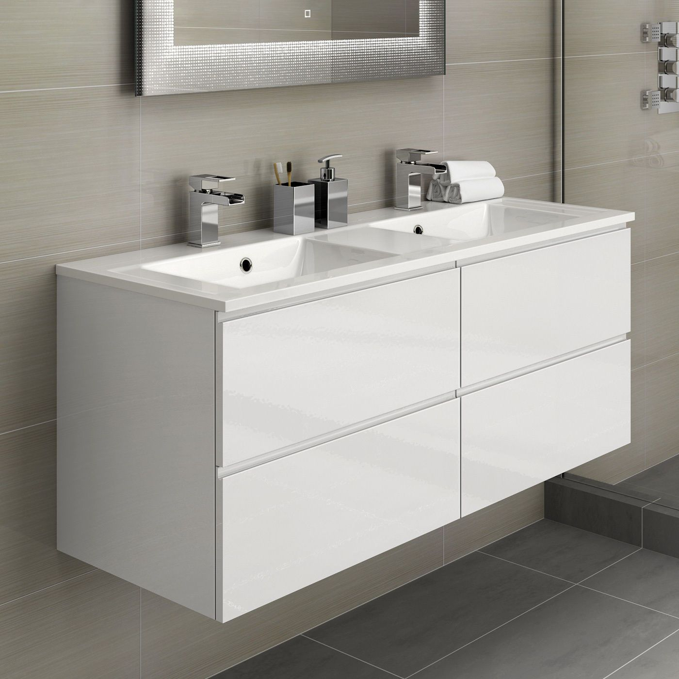 White Double Basin Bathroom Vanity Unit Sink Storage Modern Furniture in How WS Bath Collections Urban 120.02 Ceramica I 47-1/5 Double Basin White Enhances Bathroom Spaces