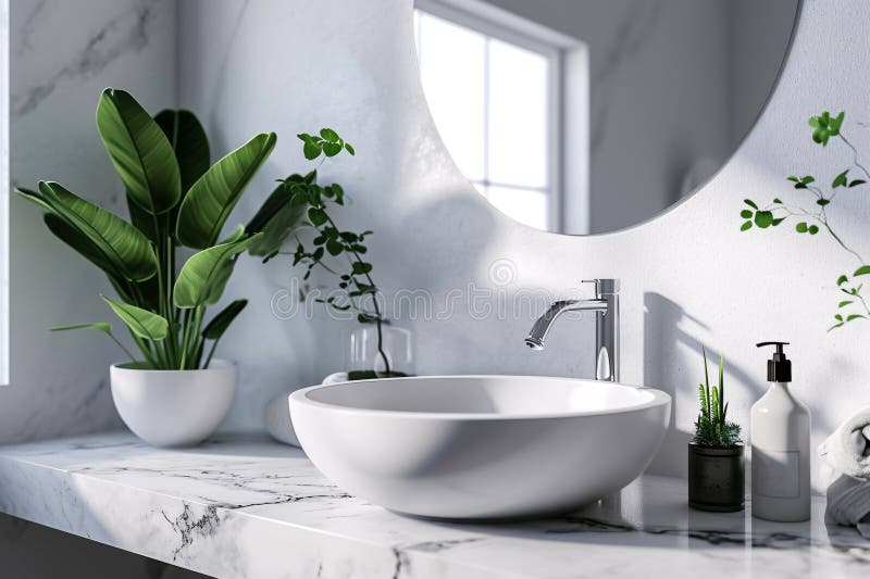 White Marble Countertop And Round Washbasin Modern Luxury Restroom ... regarding Creating spa-like spaces through thoughtful countertop and fixture selection