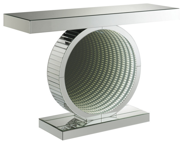 Angelonia Rectangular Console Table With Circular Base Clear Mirror ... for Swiss Madison Sm-Cs800 Monaco 15-3/4&amp;quot; Circular Ceramic Console - White /