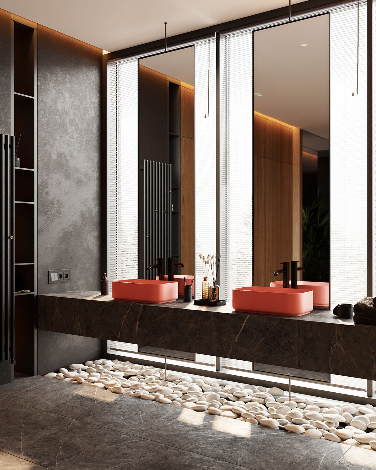 Black And Gray Decor Spiced With Hot Red Accents &amp;amp; Lush ... with Design Tips for Incorporating Grey Basins Into Any Home