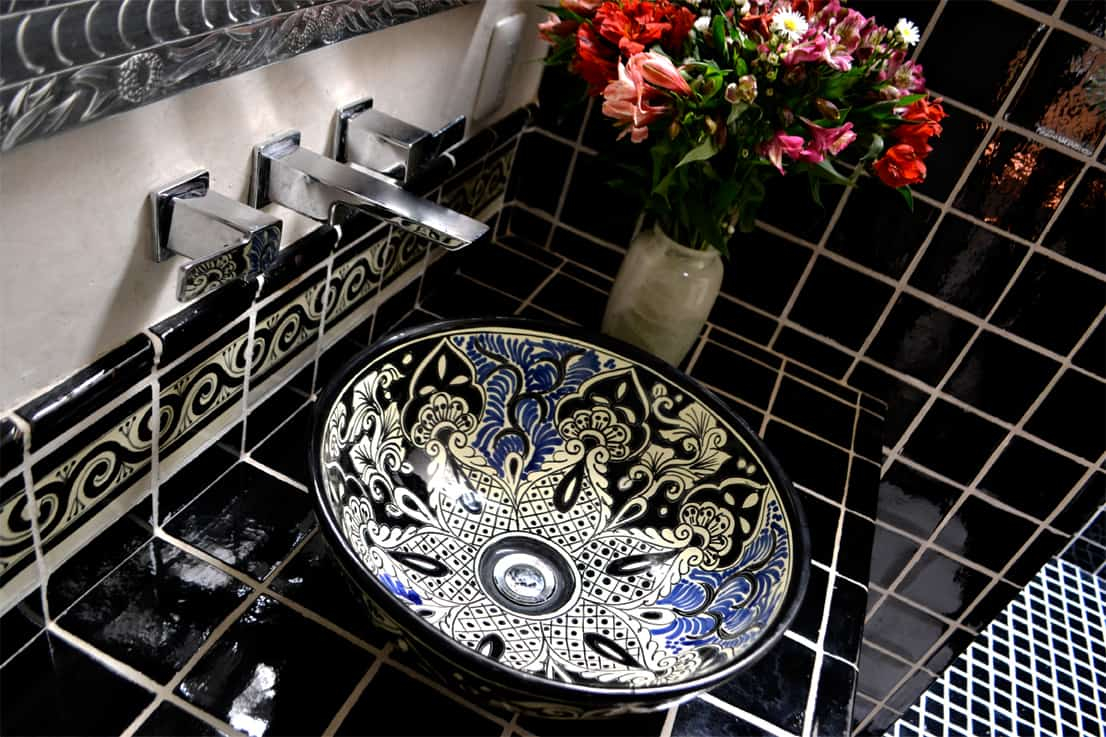 Blue Talavera Mexican Tile Bathrooms throughout How Hand Painted Mexican Talavera Transforms Modern Bathroom Design