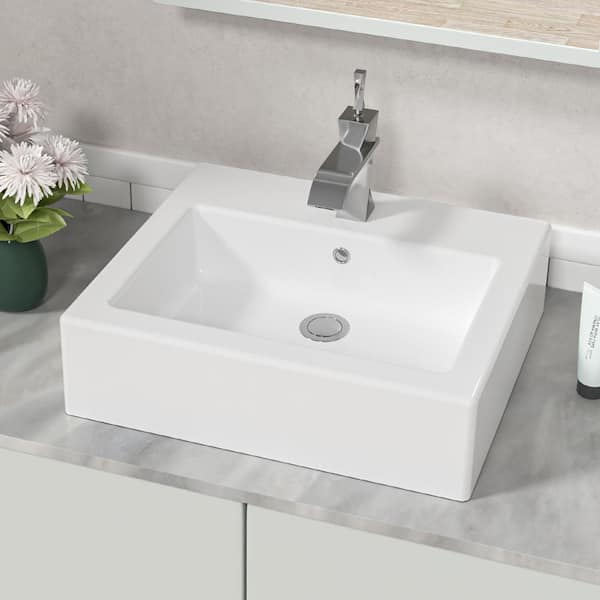 Glacier Bay 20 In. Ceramic Rectangular Vessel Bathroom Sink In White ... intended for Kohler K-77767-1 Modernlife 21-11/16&amp;quot; Rectangular Vitreous China - White