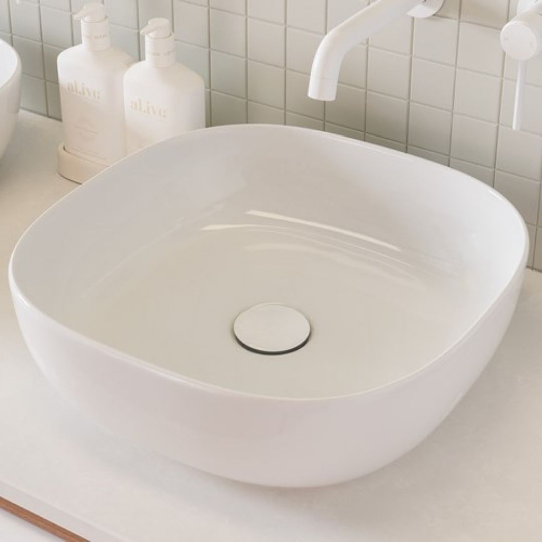 Glam 400Mm Square Gloss White Countertop Basin In Melbourne | Topware for Ws Bath Collections Cosa 48.03 - 86102 Cosa 18-7/8&amp;quot; Square - Gloss White