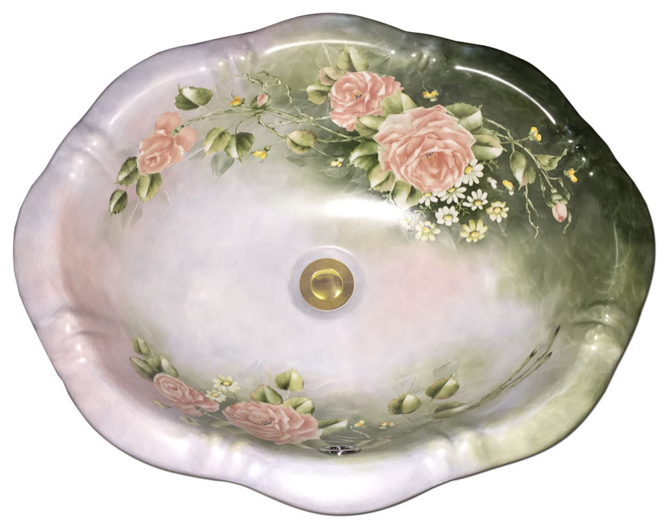 Hand Painted Sink &amp;quot;Vintage Pink&amp;quot; Lotus Drop-In Sink. - Traditional ... pertaining to Understanding the Artistry Behind Hand Painted Sink Designs