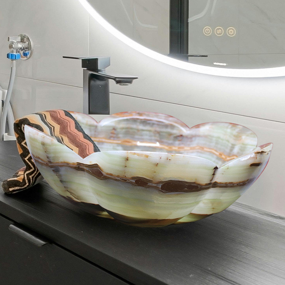 Handmade Marble Onyx Bathroom Sink, 16”, Flower Vessel Sink, Modern And ... intended for Miseno Mvs-Nosv-To 16&amp;quot; Specialty Onyx Vessel Bathroom Sink And - Natural