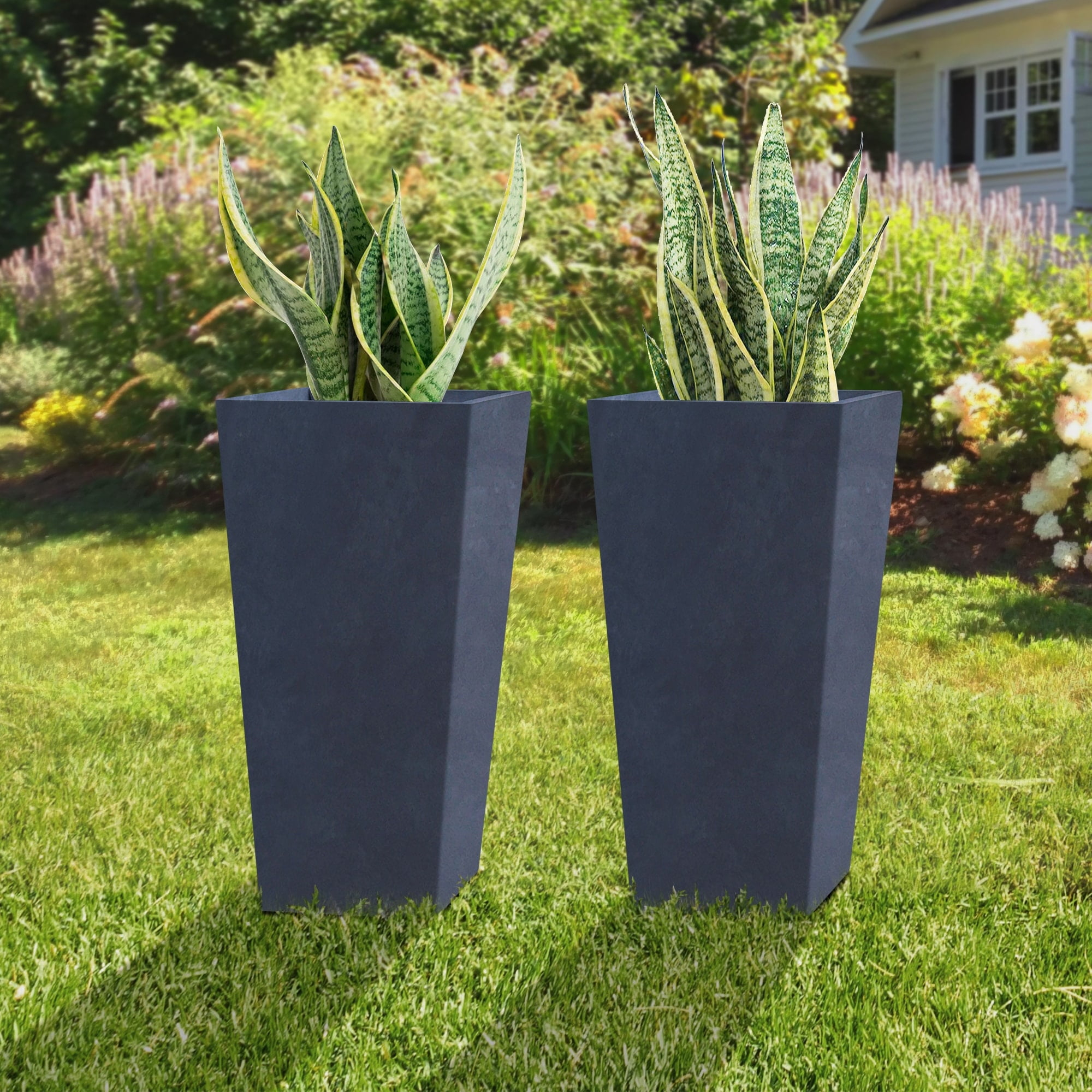 Kante 24&amp;quot; Tall Rectangular Charcoal Concrete Metal Planters (Set Of 2 ... throughout Understanding the Durability Benefits of Charcoal Concrete Planters