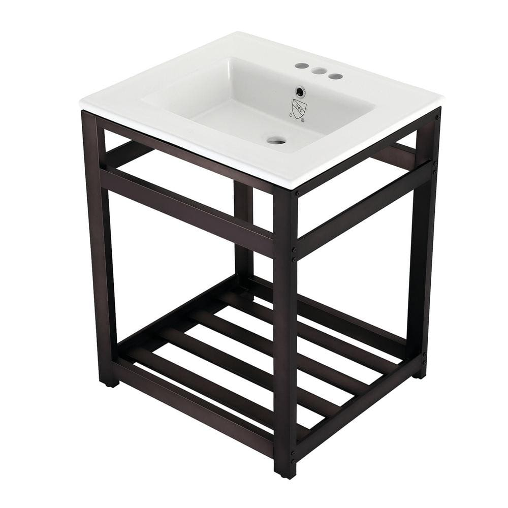 Kingston Brass 25 In. Ceramic Console Sink (4 In. In 3-Hole) With ... inside Kingston Brass Vpb24187W4 24&amp;quot; Rectangular Ceramic - White / Matte Black