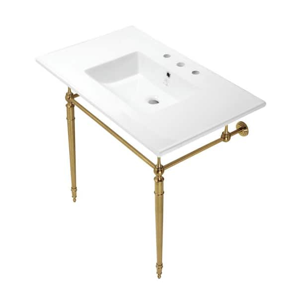 Kingston Brass Edwardian Ceramic Console Sink Basin And Leg Combo In ... in Kingston Brass Glts37225 Kingston Commercial 37&amp;quot; Double Basin - Brushed