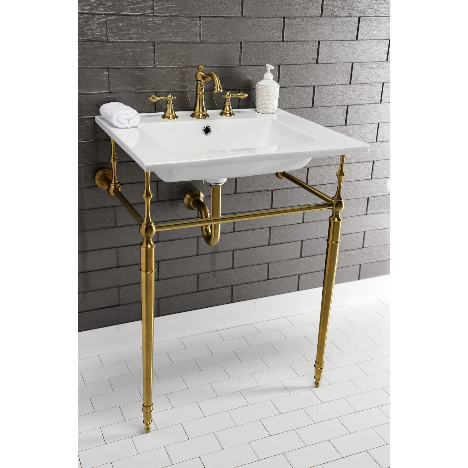Kingston Brass Edwardian Kvpb25227W8Bb Console Sink, White/Brushed ... regarding Exploring the Features and Benefits of the Kingston Brass VPB1318-T-SET White Ceramic Sink