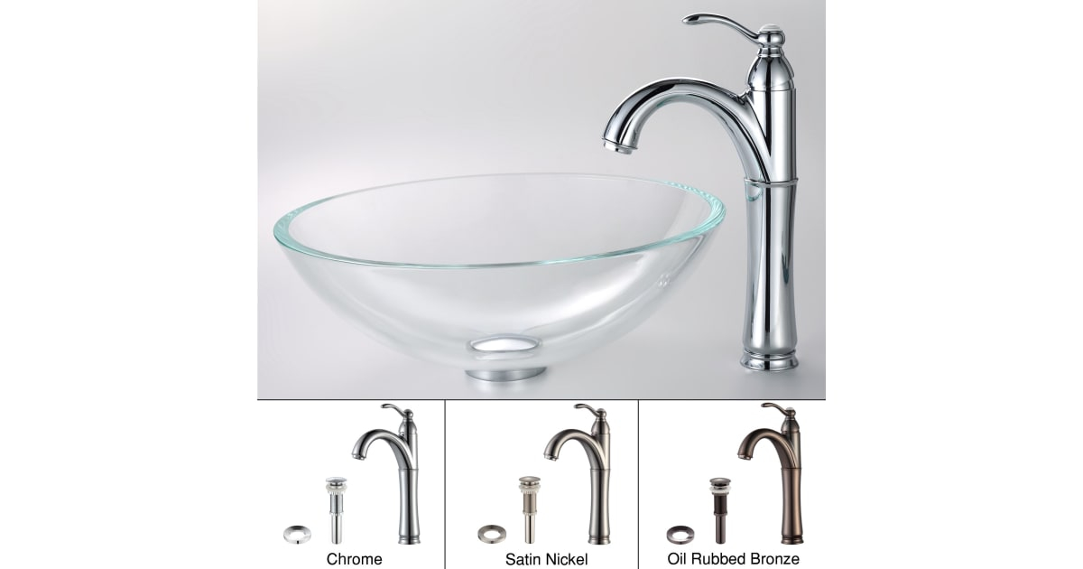 Kraus C-Gv-100-12Mm-1005Ch Bathroom Combo - 16-1/2&amp;quot; Clear Glass Vessel ... for Kraus C-Gv-580-12Mm-10 Bathroom Combo - 16-1/2&amp;quot; Copper Illusion - Chrome