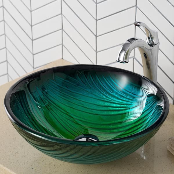 Kraus Multi-Color 16.5 In. Round Vessel Bathroom Sink In Gold Glass Gv ... regarding Maximizing Space and Style with Round Freeform Glass Sinks