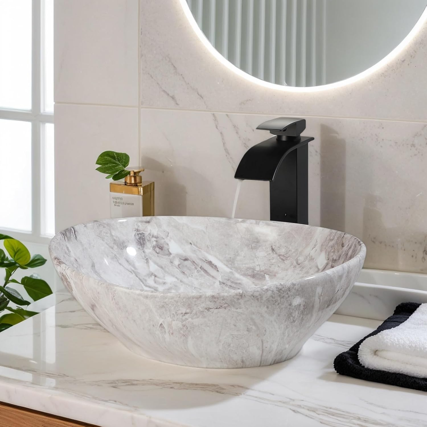 Kukworye Ceramic Vessel Sinks Oval Bathroom Sink Above Counter Vessel ... throughout Nameeks 8602-One Hole Scarabeo 18&amp;quot; Ceramic Vessel Bathroom Sink - White