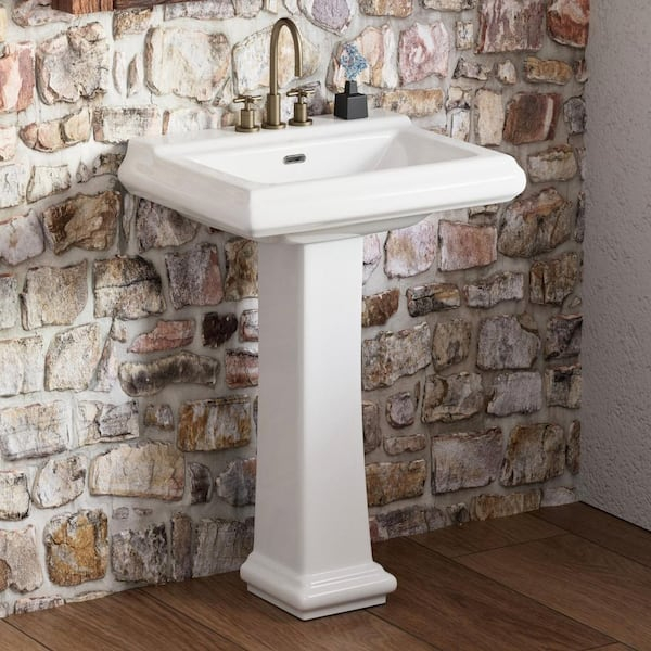 Los Flexi 26 In. W X 20 In. D Rectangular White Ceramic Pedestal Sink ... with regard to American Standard 0468.004 Evolution 24&amp;quot; Pedestal Lavatory Sink - White