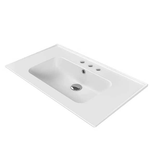 Nameeks Blue Rectangular Wall Mounted Bathroom Sink In White Cerastyle ... regarding Nameeks 030300-Ped-Three Hole Cerastyle 31-1/2&amp;quot; Ceramic Pedestal - White