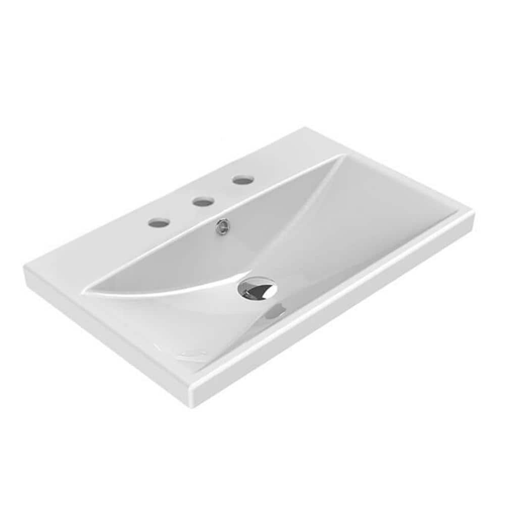 Nameeks Elite Wall Mounted Bathroom Sink In White Cerastyle 032100-U ... for Nameeks 030300-Ped-Three Hole Cerastyle 31-1/2&amp;quot; Ceramic Pedestal - White