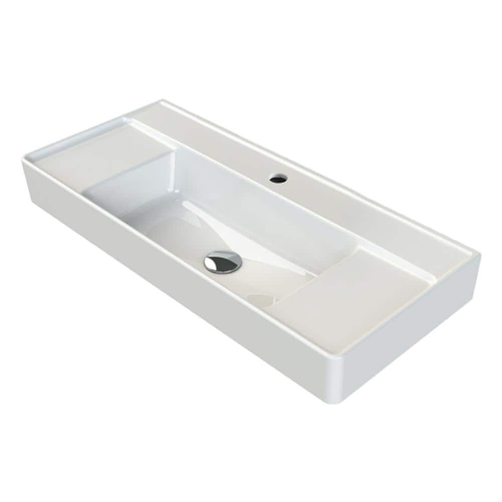 Nameeks Sharp Modern White Ceramic Rectangular Wall Mounted Sink With ... inside The Role of Ceramic Materials in Modern Wall Mounted Fixtures Like Nameeks 067300-U