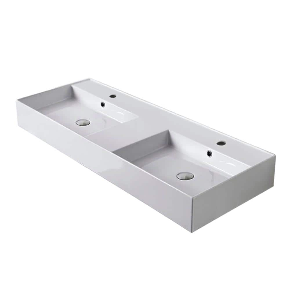 Nameeks Teorema 2 Rectangular Wall Mounted Bathroom Sink In White ... in Nameeks Scarabeo 5143-Two Hole Teorema 2.0 47-13/16&amp;quot; Rectangular - White