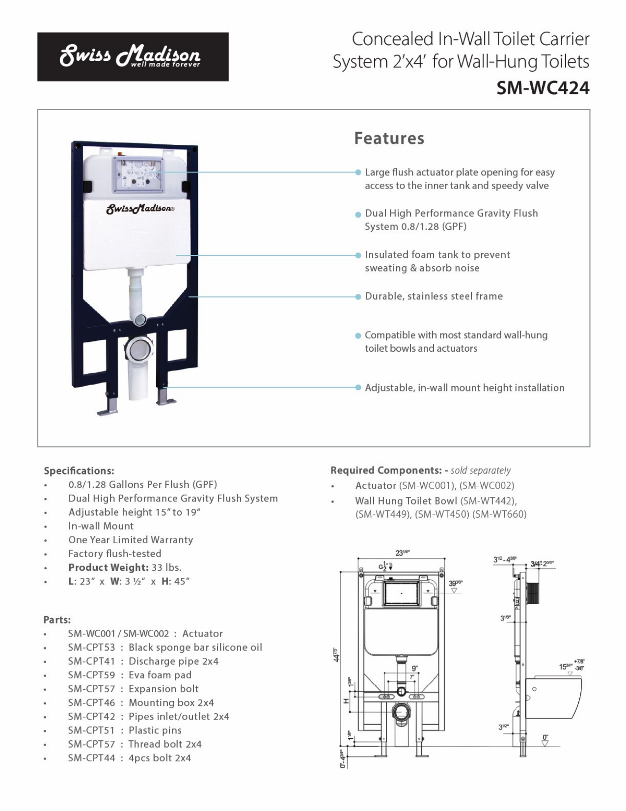 Swiss Madison Toilet Installation At Lola Epperson Blog inside Swiss Madison Sm-Ws318 Claire 22-1/16&amp;quot; Rectangular Ceramic Wall - White