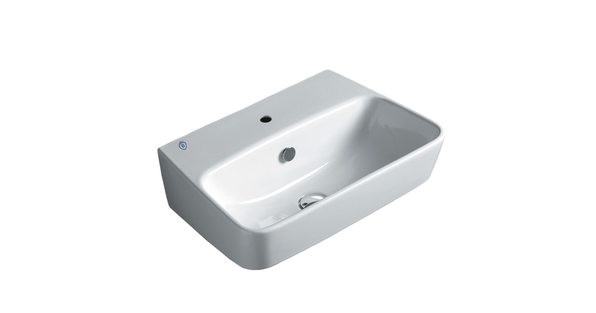 Whitehaus B-De14 Britannia 22 3/4&amp;quot; Rectangular Vitreous China Wall ... with Whitehaus B-Sh03 Britannia 16 5/8&amp;quot; Circular Vitreous China Vessel - White