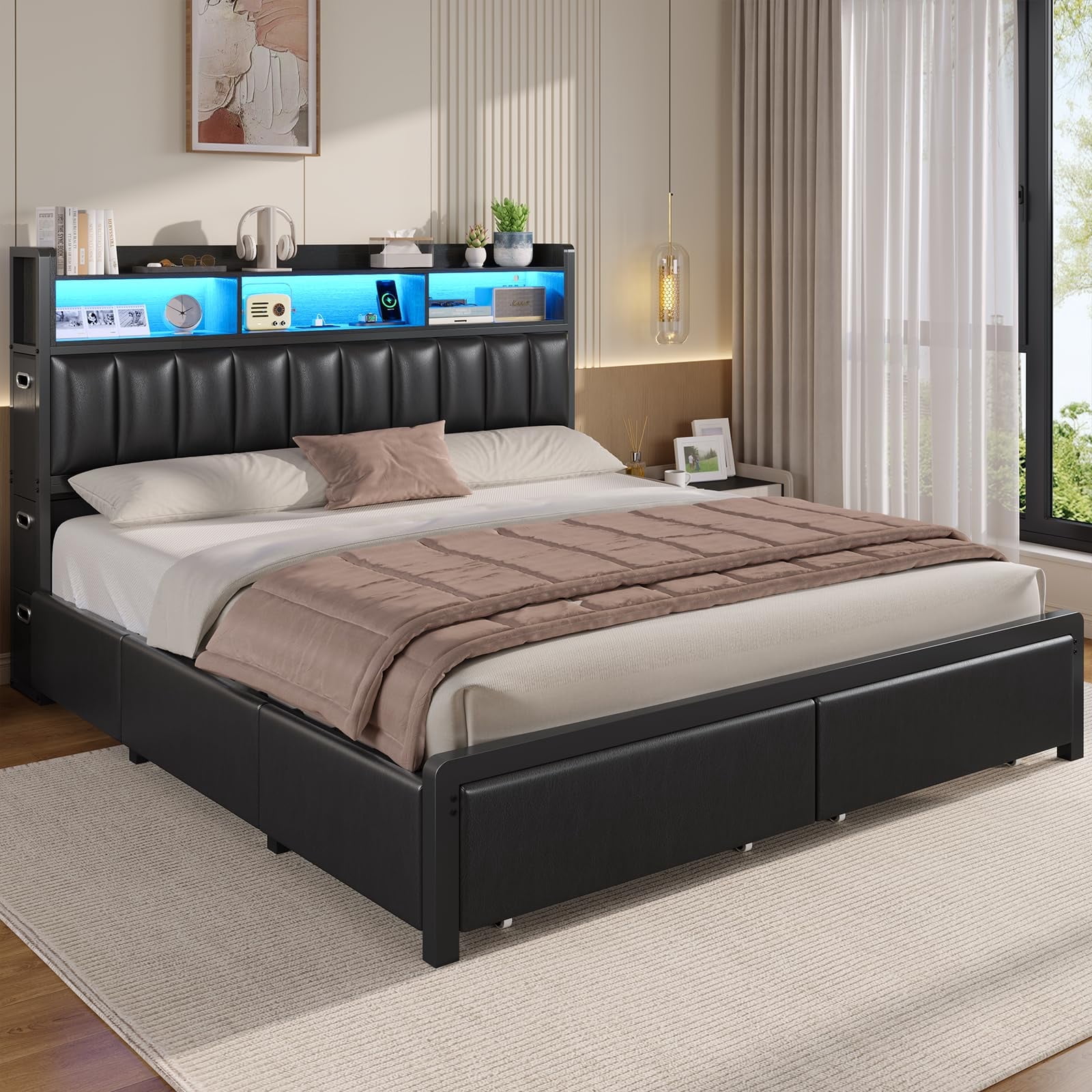 Comparing drawers and hydraulic lifts in modern California king storage beds 2