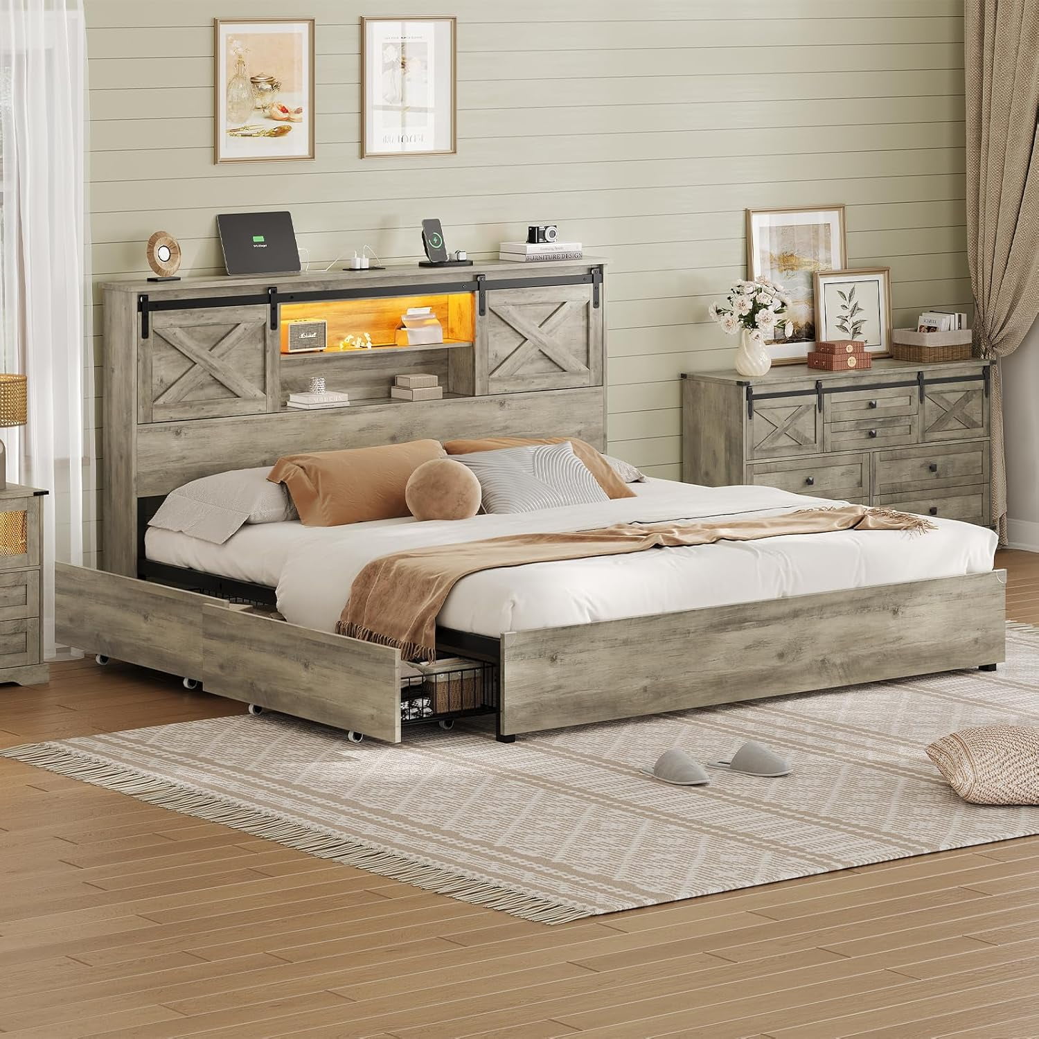 Comparing drawers and hydraulic lifts in modern California king storage beds 1