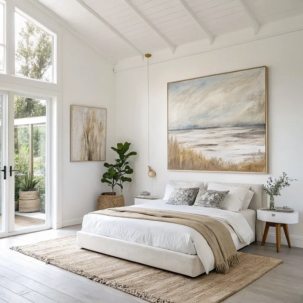 Designing a Cozy White Bedroom Using Layered Lighting and Natural Wood Textures 2